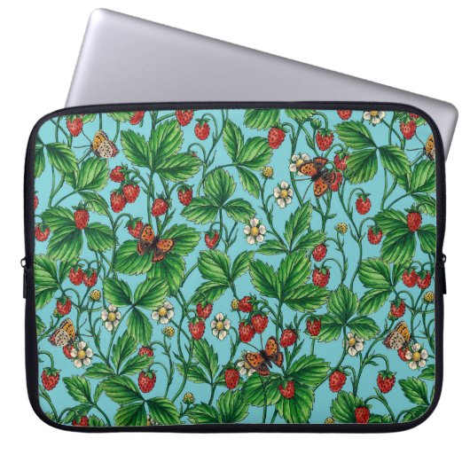 Wilde Erdbeeren in Poolblau Laptopschutzhülle (Vorderseite)