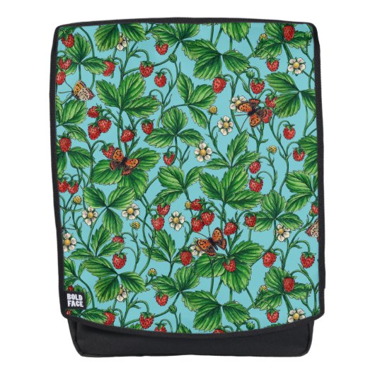 Wilde Erdbeeren in Poolblau Rucksack (Vorderseite)