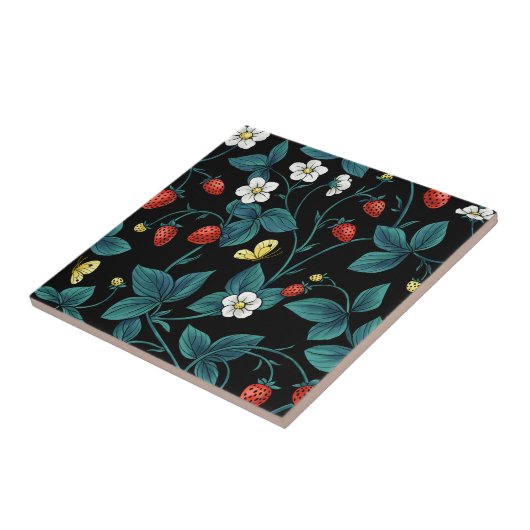 Wilde Erdbeeren rot/gelb/blau/schwarz Fliese (Seite)