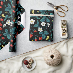 Wilde Erdbeeren rot/gelb/blau/schwarz Geschenkpapier