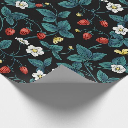 Wilde Erdbeeren rot/gelb/blau/schwarz Geschenkpapier (Ecke)