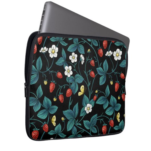 Wilde Erdbeeren rot/gelb/blau/schwarz Laptopschutzhülle (Vorne Rechts)