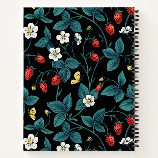 Wilde Erdbeeren rot/gelb/blau/schwarz Notizblock (Rückseite)