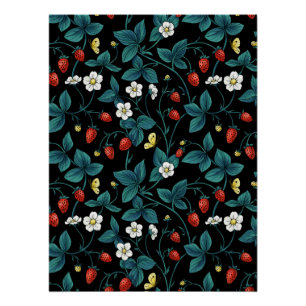 Wilde Erdbeeren rot/gelb/blau/schwarz Poster