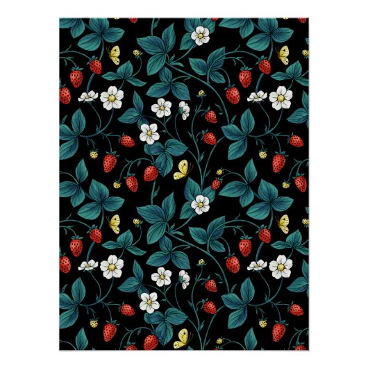 Wilde Erdbeeren rot/gelb/blau/schwarz Poster (Vorderseite)