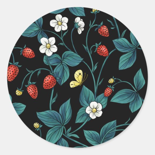 Wilde Erdbeeren rot/gelb/blau/schwarz Runder Aufkleber (Vorderseite)