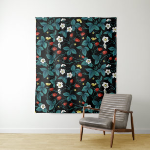 Wilde Erdbeeren rot/gelb/blau/schwarz Wandteppich