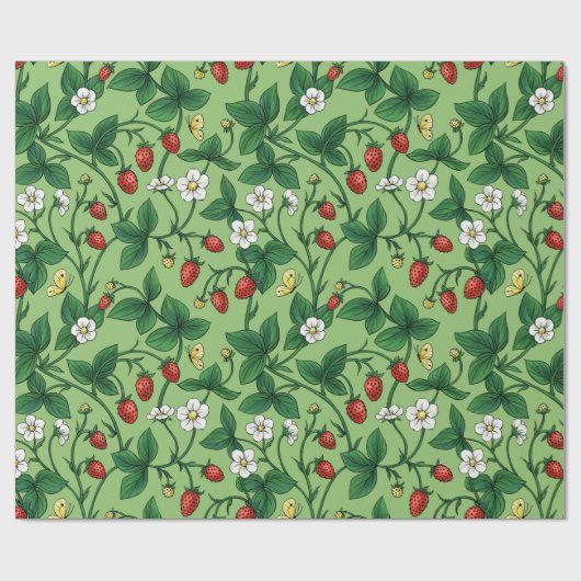 Wilde Erdbeeren rot/gelb/grün/ Geschenkpapier (Flach)