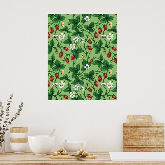 Wilde Erdbeeren rot/gelb/grün/ Poster (Küche)