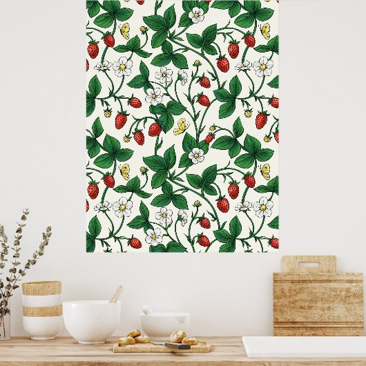 Wilde Erdbeeren rot/gelb/grün/weißlich Poster (Küche)