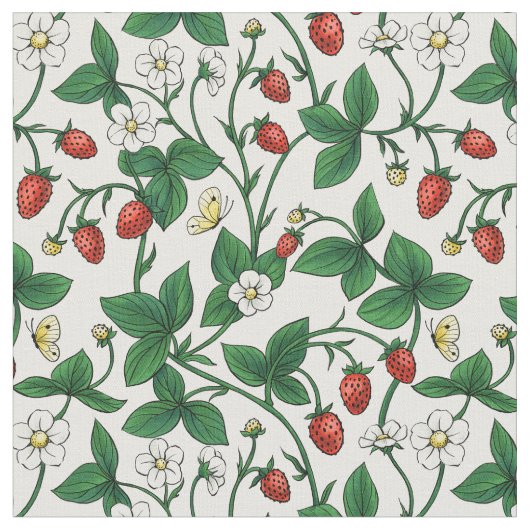 Wilde Erdbeeren rot/gelb/grün/weißlich Stoff (Nahaufnahme)
