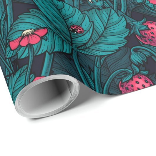 Wilde Erdbeeren, rot und blau Geschenkpapier (Rolleneckpunkt)