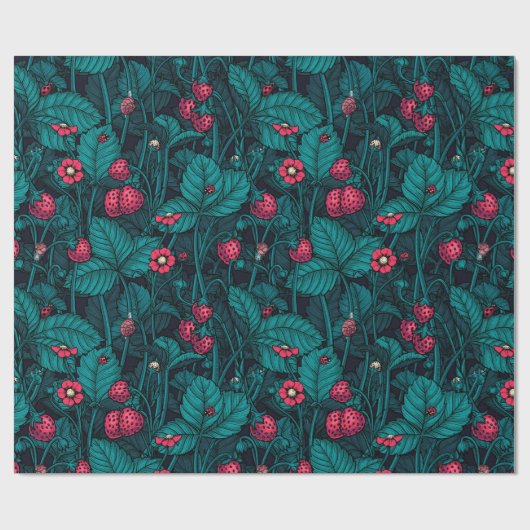 Wilde Erdbeeren, rot und blau Geschenkpapier (Flach)