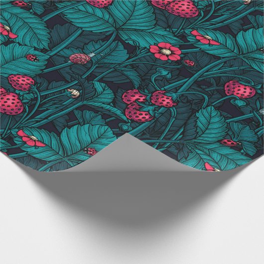 Wilde Erdbeeren, rot und blau Geschenkpapier (Ecke)