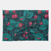 Wilde Erdbeeren, rot und blau Geschirrtuch (Horizontal)