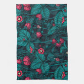 Wilde Erdbeeren, rot und blau Geschirrtuch (Vertikal)