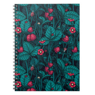 Wilde Erdbeeren, rotes und blaues Notebook Notizblock