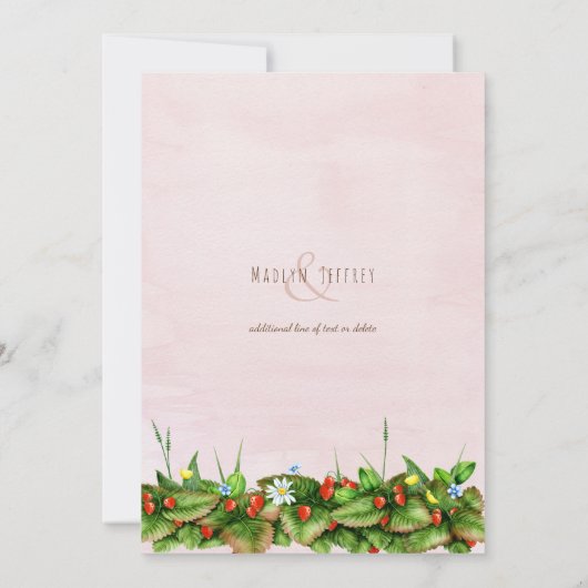 Wilde Erdbeeren Wiesen Blume erröten Hochzeit Einladung (Rückseite)