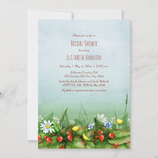 Wilde Erdbeeren Wildblumen Wiese Brautparty Einladung (Vorderseite)