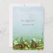 Wilde Erdbeerwiese Blaue Himmel Hochzeit Einladung (Rückseite)