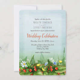 Wilde Erdbeerwiese Blaue Himmel Hochzeit Einladung
