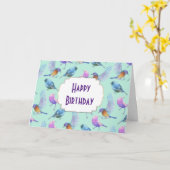 Wilde exotische Vögel farbenfrohe Wasserfarbe Gebu Karte (Gelbe Blume)