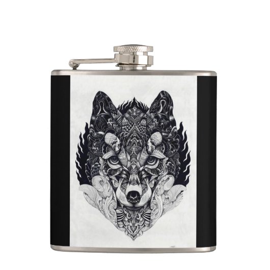 Wilde Fox-Wolf Flasche Flachmann (Vorderseite)