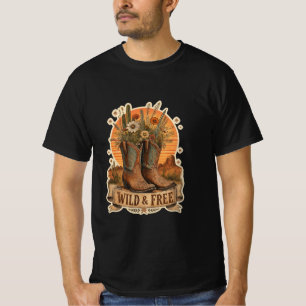 Wilde & freie Cowboy-Stiefel Western Wildblume Wüs T-Shirt