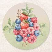 Wilde Früchte Erdbeere Blaubeere Himbeere Runder Pappuntersetzer (Vorderseite)