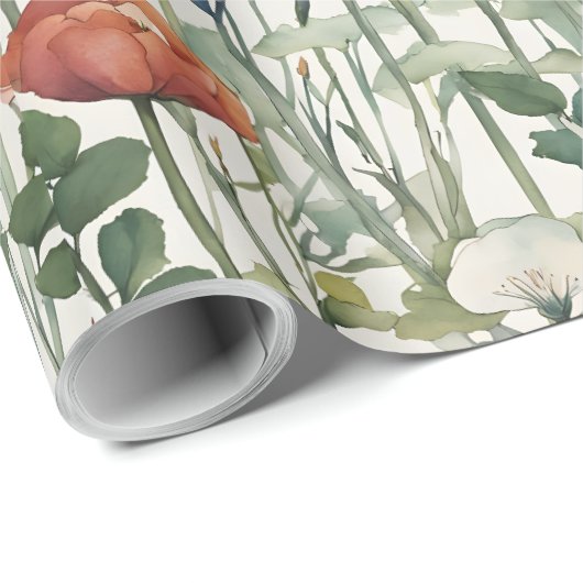 Wilde Frühlingsblumen Wasserfarben Kunst, Dichtung Geschenkpapier (Rolleneckpunkt)