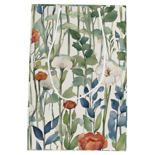 Wilde Frühlingsblumen Wasserfarben Kunst, Dichtung Mittlere Geschenktüte (Rückseite)