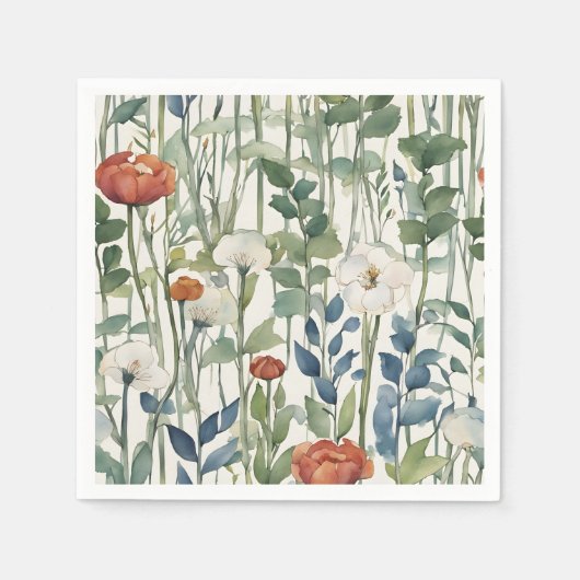 Wilde Frühlingsblumen Wasserfarben Kunst, Dichtung Serviette (Vorderseite)