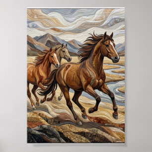 Wilde galoppierende Pferde Majestätische Natur Sta Poster
