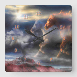 Wilde Geistpferde laufen bis MORGEN Mauer  Quadratische Wanduhr