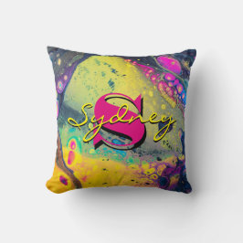 Wilde Gelb- und Schwarz-Akrylflüssigkeit Art Kissen