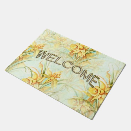 Wilde gelbe Blumen Willkommen Fußmatte (Schrägansicht)