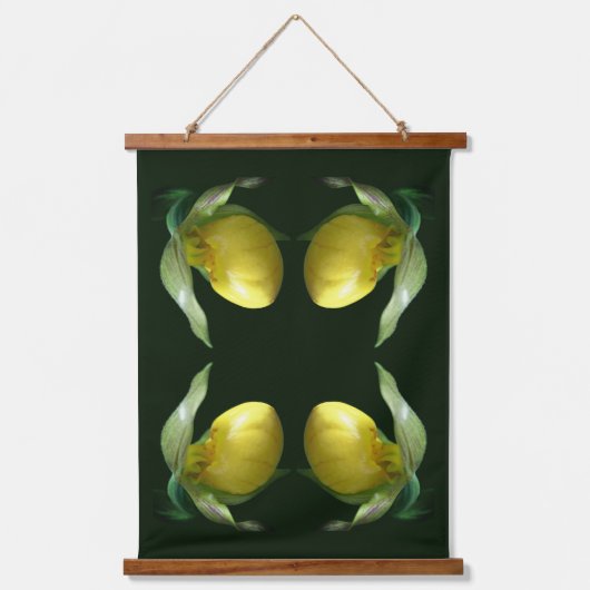 Wilde Gelbe Dame Slipper Orchid Blume Abstrakt Wandteppich Mit Holzrahmen (Vorderseite)