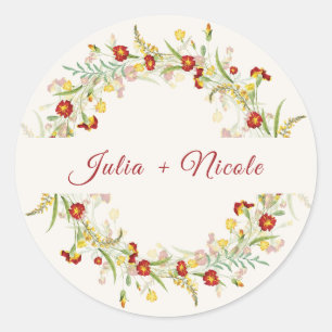 Wilde gelbe Tagetes-Blüten Hochzeit Runder Aufkleber