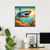 Wilde Gewässer: Ein Haifisch-Roar Poster (Heimbüro)