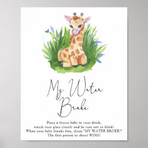 Wilde Giraffe - Wasser sprang Spiel Zeichen Poster