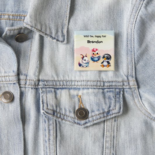 Wilde, glückliche Waldtiere Wasserfarbe Button (Beispiel)