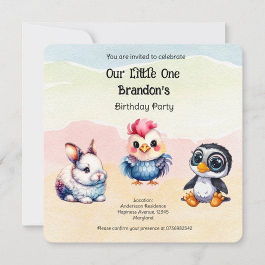 Wilde, glückliche Waldtiere Wasserfarbe Einladung (Vorderseite)