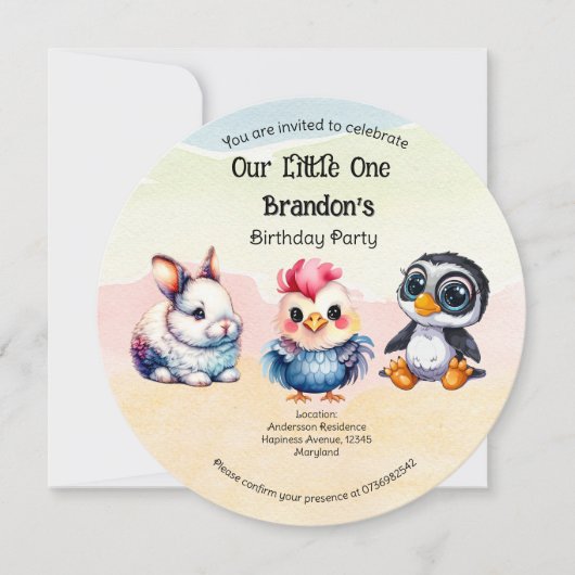 Wilde, glückliche Waldtiere Wasserfarbe Einladung (Vorderseite)