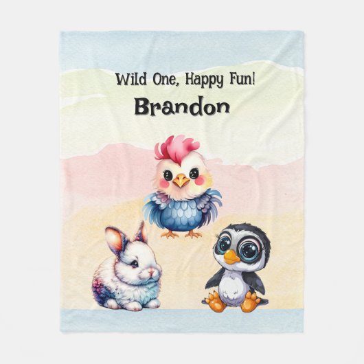 Wilde, glückliche Waldtiere Wasserfarbe Fleecedecke (Vorderseite)