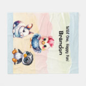 Wilde, glückliche Waldtiere Wasserfarbe Fleecedecke (Vorderseite (Horizontal))