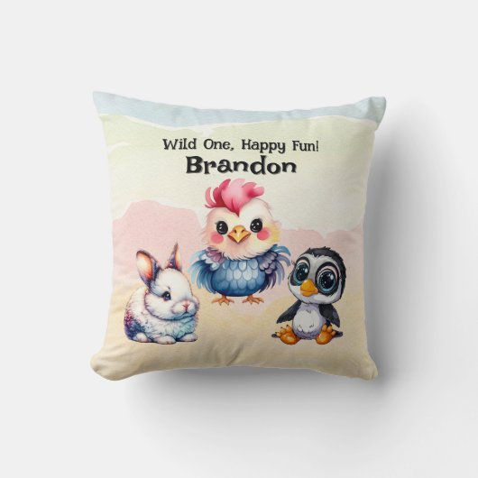 Wilde, glückliche Waldtiere Wasserfarbe Kissen (Vorderseite)