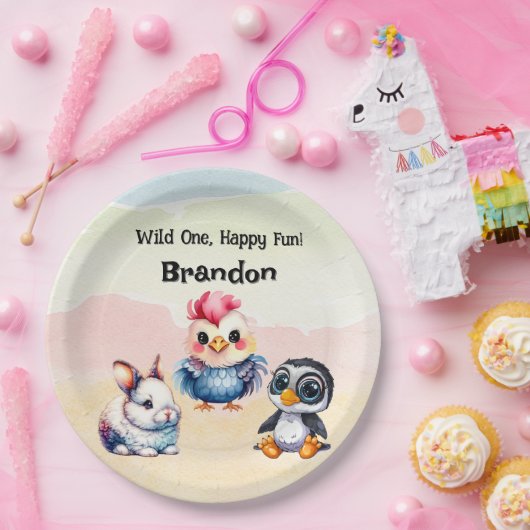 Wilde, glückliche Waldtiere Wasserfarbe Pappteller (Party)