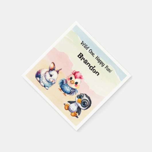 Wilde, glückliche Waldtiere Wasserfarbe Serviette (Ecke)