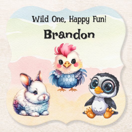 Wilde, glückliche Waldtiere Wasserfarbe Untersetzer (Vorderseite)