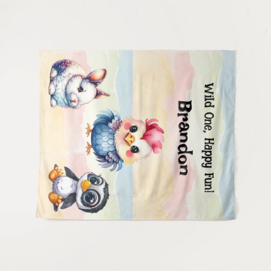 Wilde, glückliche Waldtiere Wasserfarbe Wandteppich (Vorderseite (Horizontal))